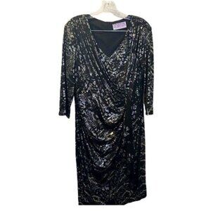 Sugarplum Women's V-neck Metallic Faux‎ Wrap Dress NWT